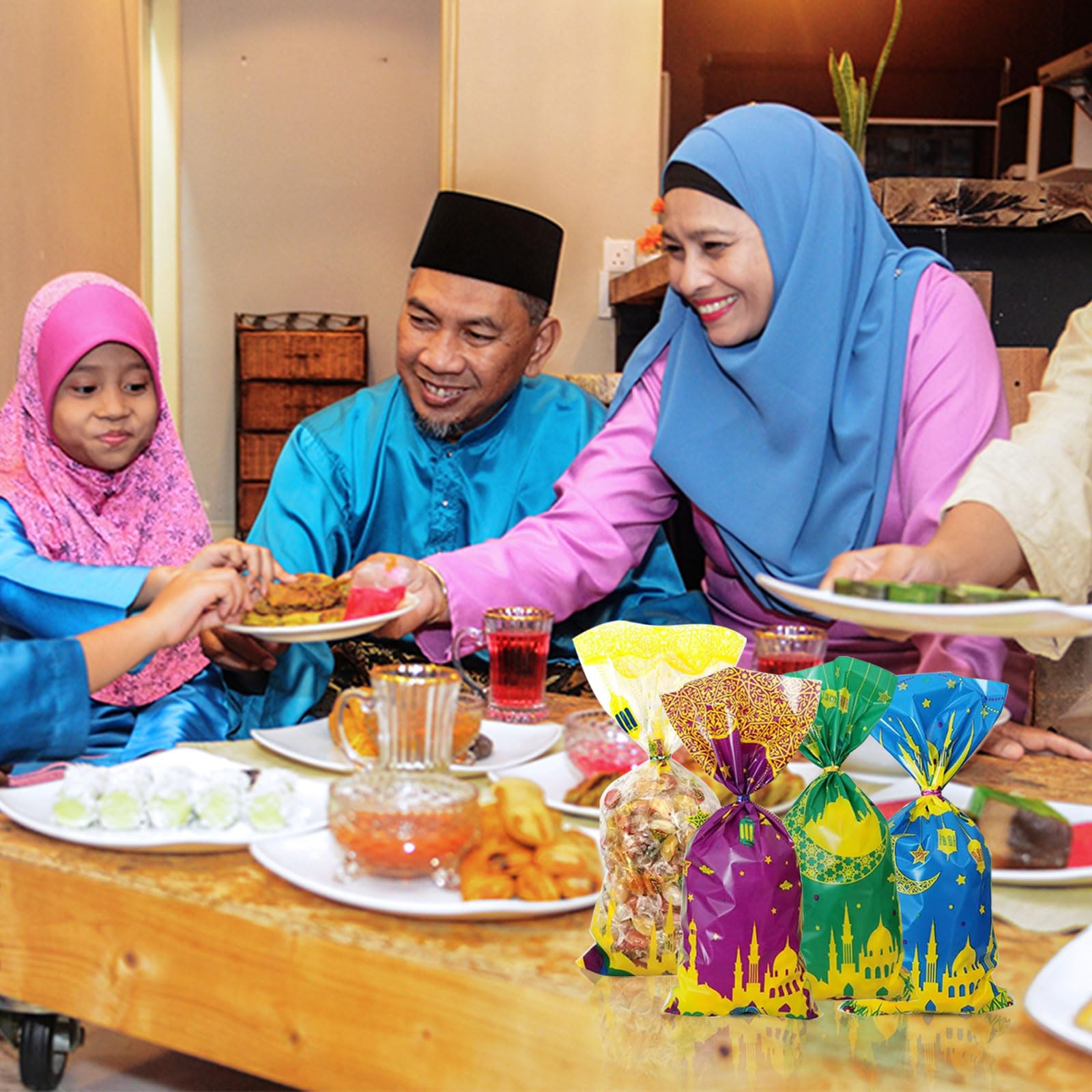 Eid Mubarak, sacchetti regalo, 100 pezzi, Ramadan, con cravatte, in plastica, fai da te, per Ramadan, Eid, bomboniere, sacchetti di carta islamica, per bambini, decorazione musulmana Ramadan