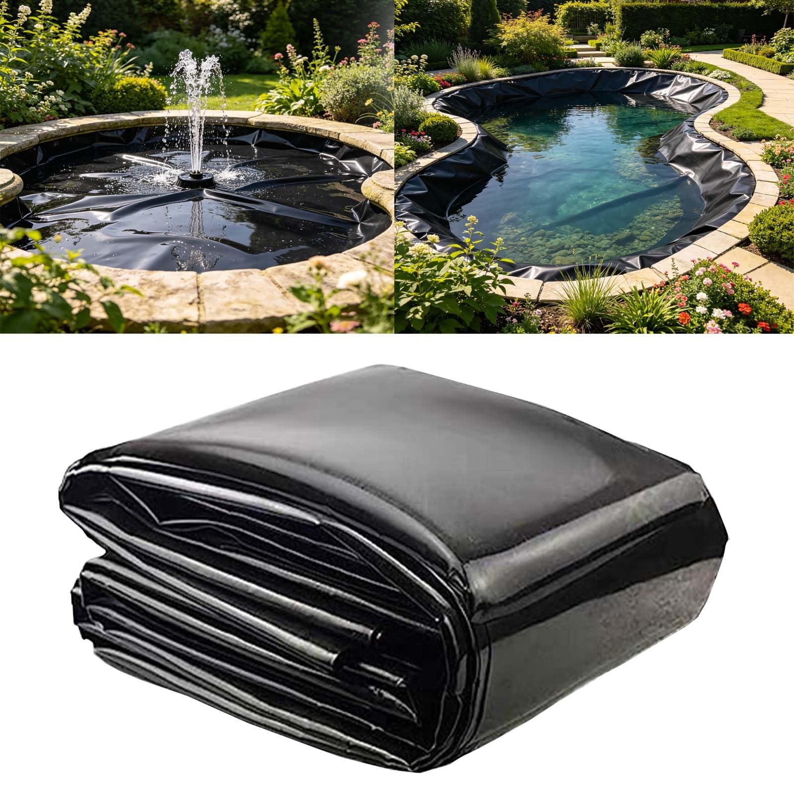 Whnoorher Outdoor Pond Liner - Black Flexible HDPE Membrane 1x6m 2x4m 3x7m 4x8m 5x10m Large Garden Pond Liners UV Resistant Waterproof Underlayment for Fountains(6x7m(19.7x23ft))