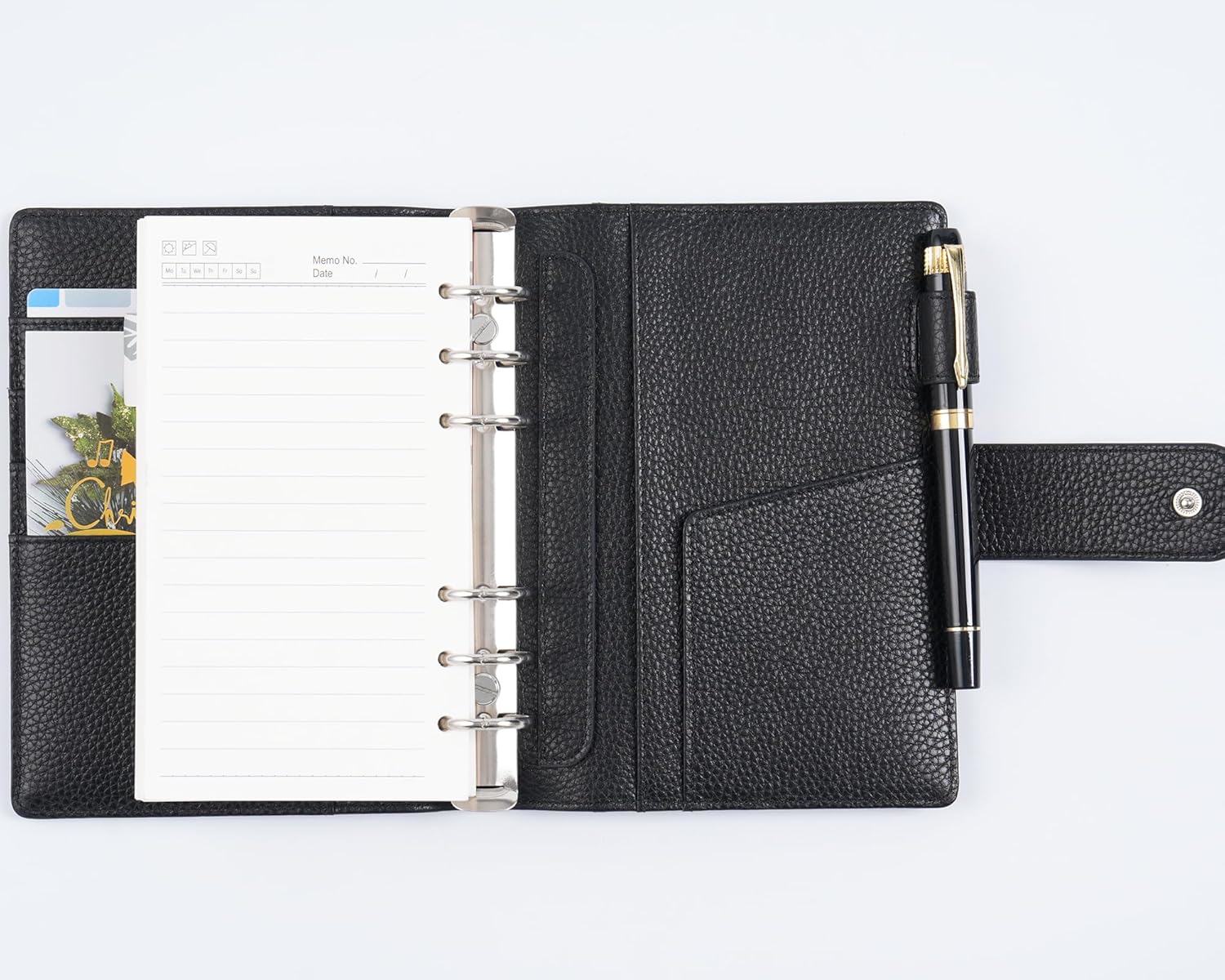 Moterm Personal Elite Rings Planner - Genuine Leather Binder Organizer without Big Back Pocket (Pebbled-Black, 25mm Ring)