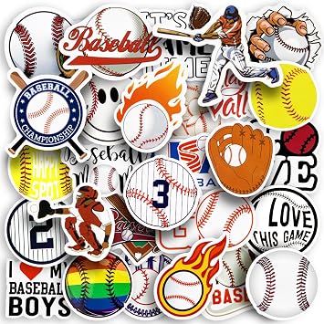 200PCS Baseball Stickers for Water Bottles - Waterproof Baseball Stickers Bulk, Vinyl Baseball Stickers for Helmets/Poster/Scrapbook, Baseball Gifts for Teens Kids Boys Team Players