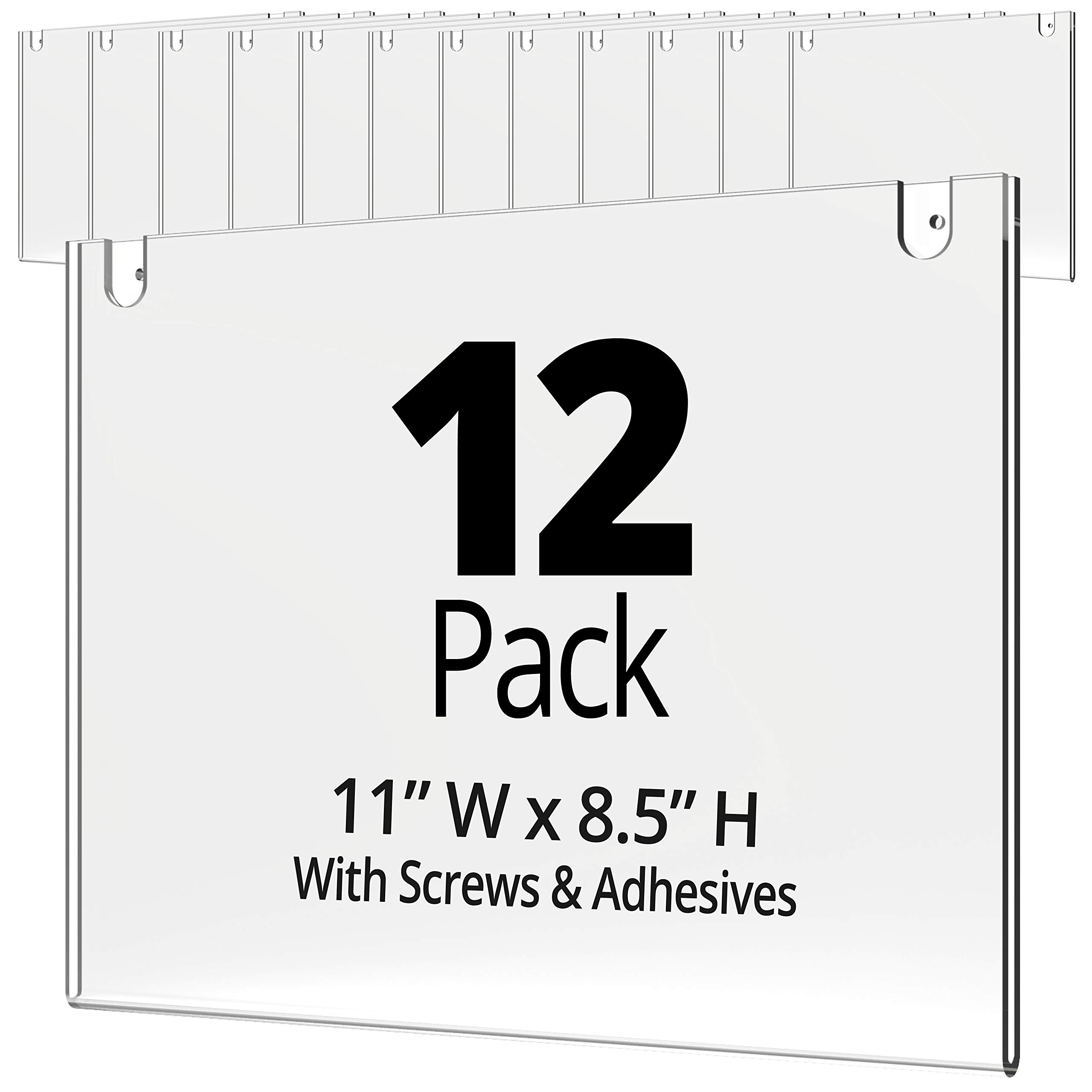 Mammoth 8.5x11 Paper Holder for Wall - Screws and Double-Sided Tape Inclusive - Extra Thick and Durable Acrylic Wall Sign Holder - 12 Pack, Landscape