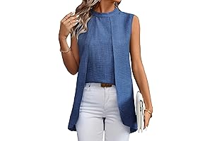 Women's Asymmetrical Hem Sleeveless Blouse Mock Neck Shirts Top