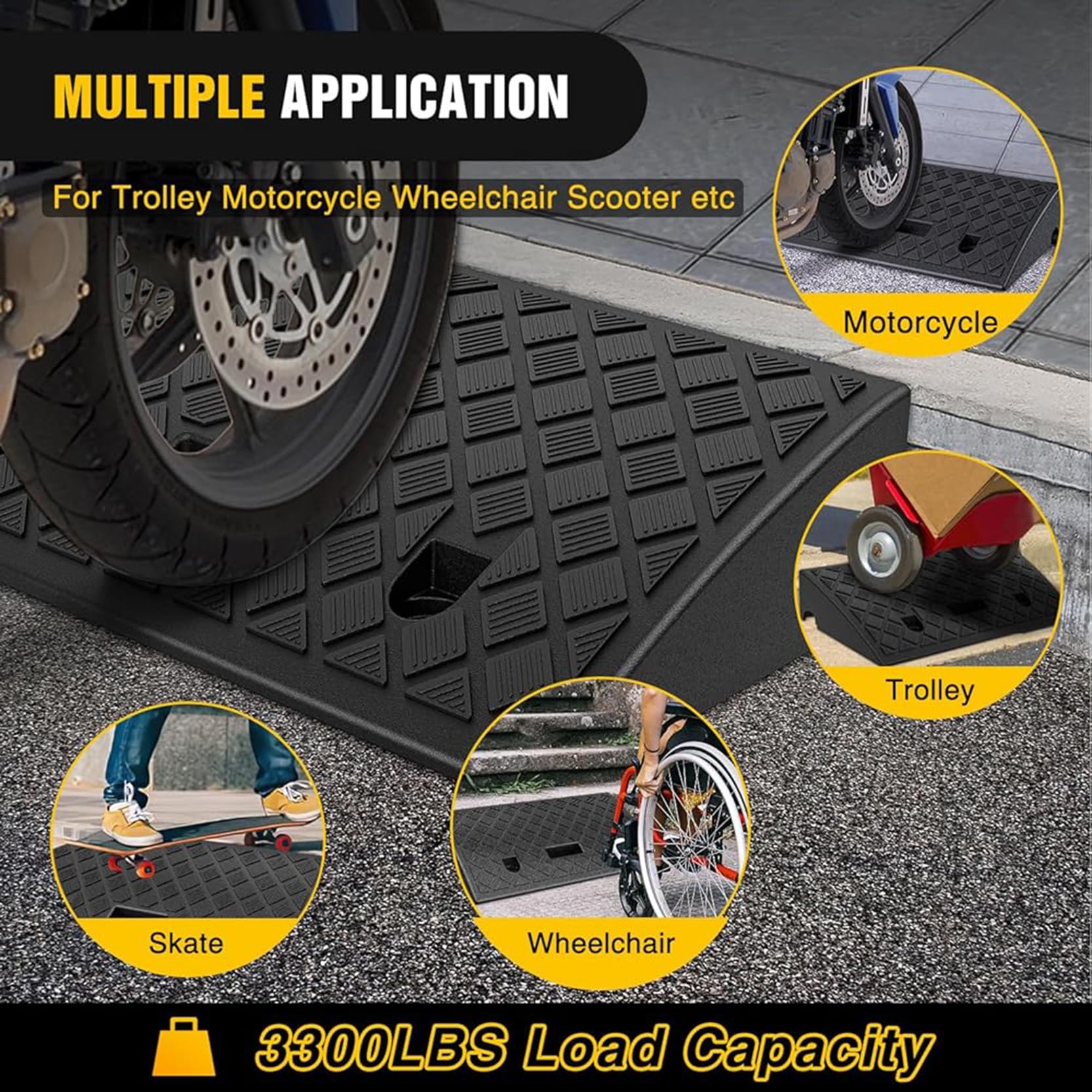 Rampa Portátil para Acera,Rampa para Silla de Ruedas,Rampa para Coche-para Cortacésped,Scooter, Motocicleta,Carga de 3300 Libras,Paquete de 2, 19,3 x 10,4 x 4,2 Pulgadas