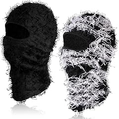 Newcotte 2 Pack Adult Distressed Balaclava Ski Mask Full Face Knitted Balaclava Windproof Cool Ski Mask for Cold