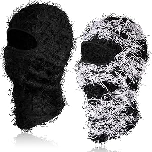Newcotte 2 Pack Adult Distressed Balaclava Ski Mask Full Face Knitted Balaclava Windproof Cool Ski Mask for Cold