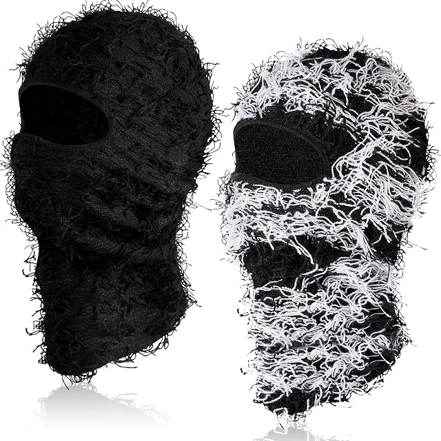 Newcotte 2 Pack Adult Distressed Balaclava Ski Mask Full Face Knitted Balaclava Windproof Cool Ski Mask for Cold
