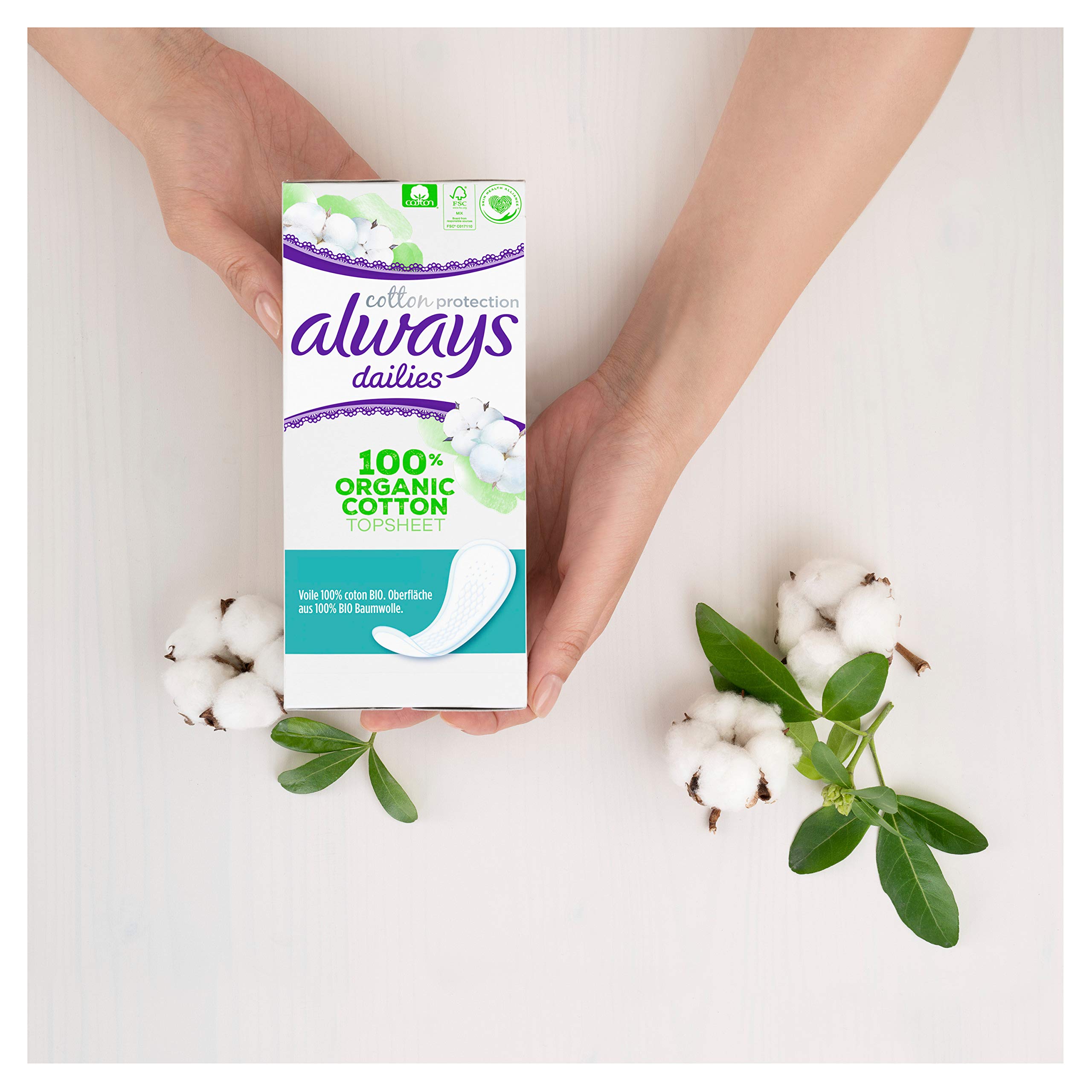 Always Dailies Wkładki z bawełny organicznej, 28 sztuk