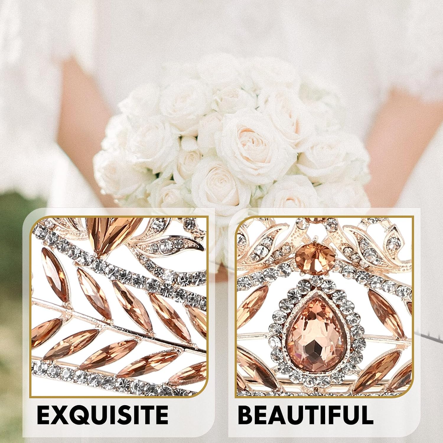 Holibanna Bridal Crown Baroque Rhinestone Tiara Peach Crystal Wedding Hair Accessory Bridal Headdress for Wedding Photography