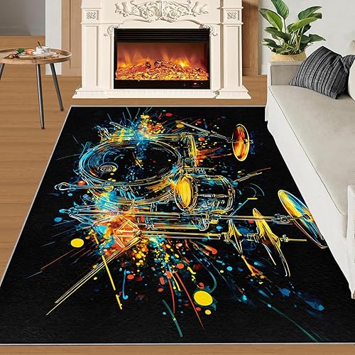 Miniatura 148 de Alfombra de instrumentos musicales – Alfombras de 4 x 5 pies para sala de estar, alfombra de área musical, alfombra de área musical, alfombra