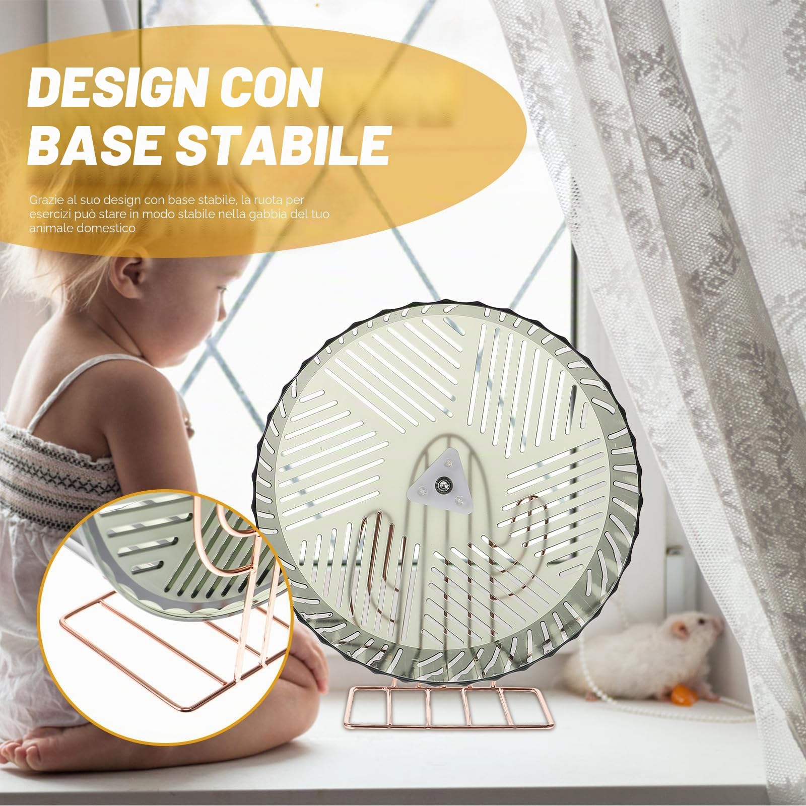 DECHOUS Ruota Criceto Silenziosa per Criceti, Design Base Stabile in Plastico e Lega, per Gabbia e Sport, Allevia la Noia e Aumenta L'attività