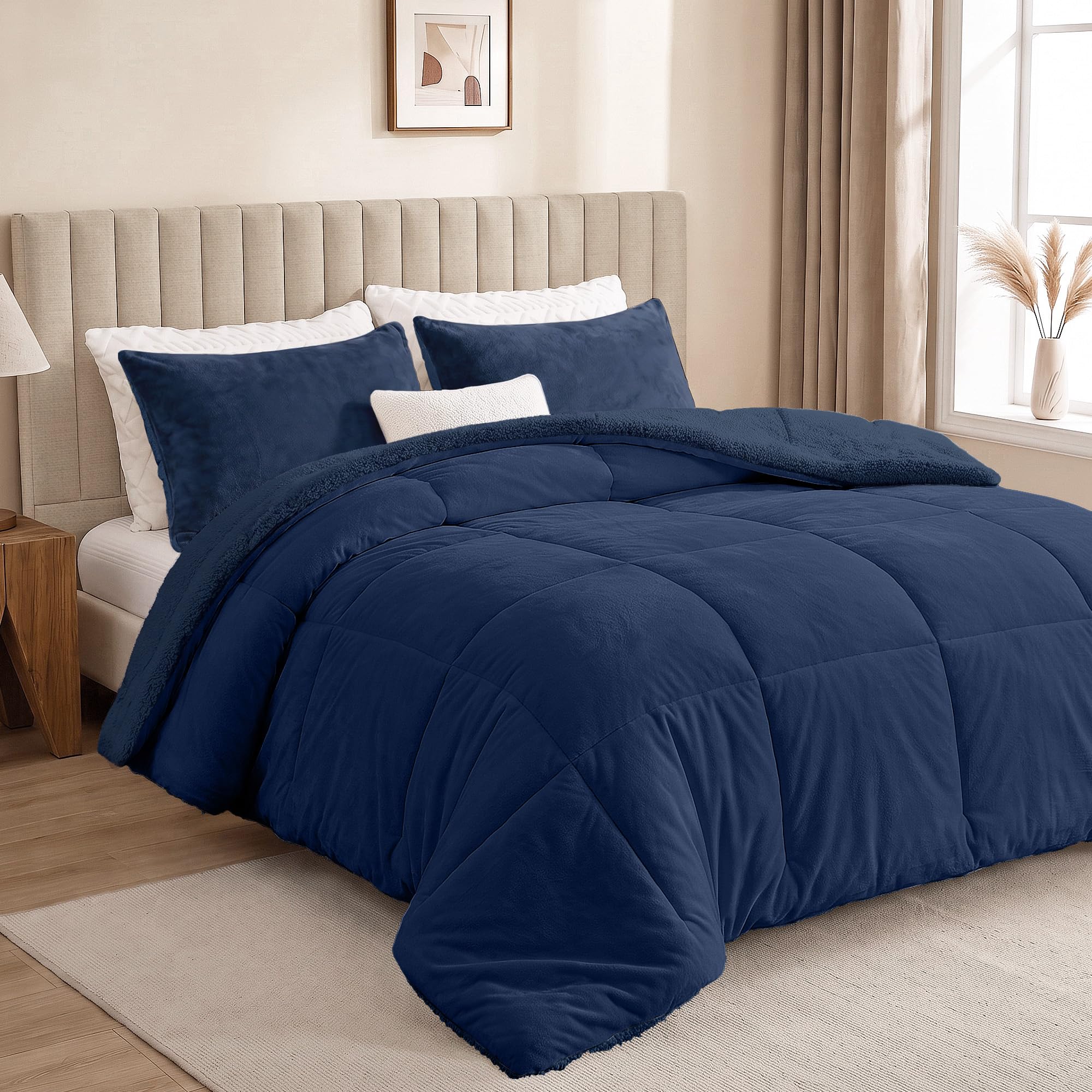 Fluffy Sherpa King Comforter Set - Black -12