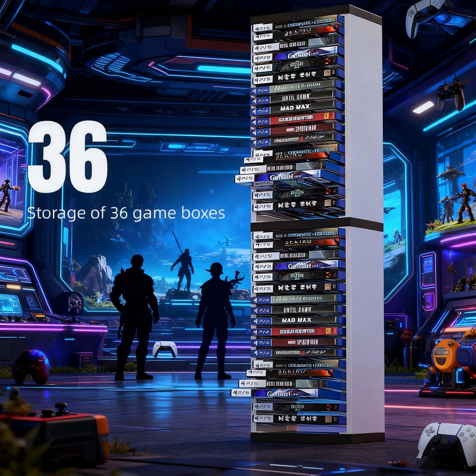 Soonhua, Supporto a torre per videogiochi, con 36 alloggiamenti, un organizer per CD e giochi per Playstation 5, Xbox, Switch