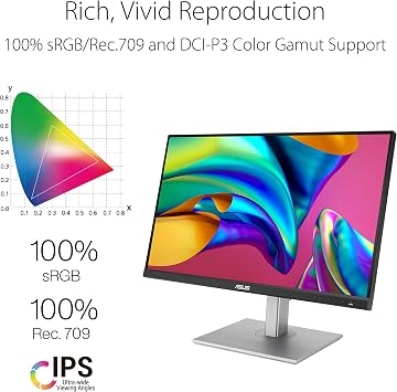 ASUS ProArt Display 27 Monitor PA278CV - WQHD (2560 x 1440), IPS, 100% sRGB, 100% Rec. 709, E < 2, Calman Verified, USB Hub, USB-C, DisplayPort Daisy-Chaining, HDMI, Eye Care, Height Adjustable