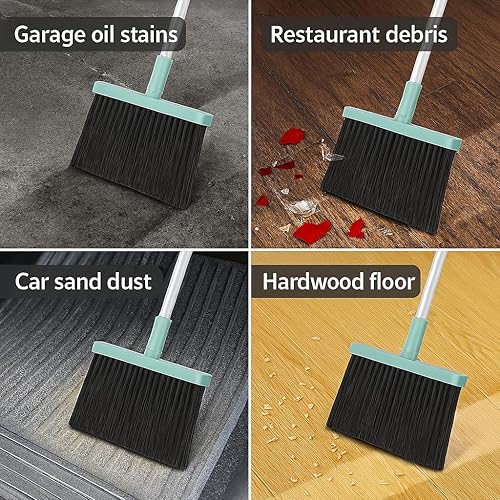 Miniatura 9 de Juego combinado de escoba con recogedor  Juego de escoba y recogedor de mango largo de 52 pulgadas con dientes autolimpiantes, bandeja para polvo de