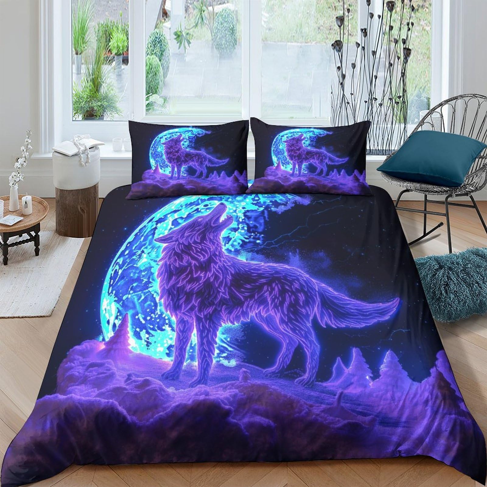 Housse de couette respirante loup coloré 220x240 anti-allergique