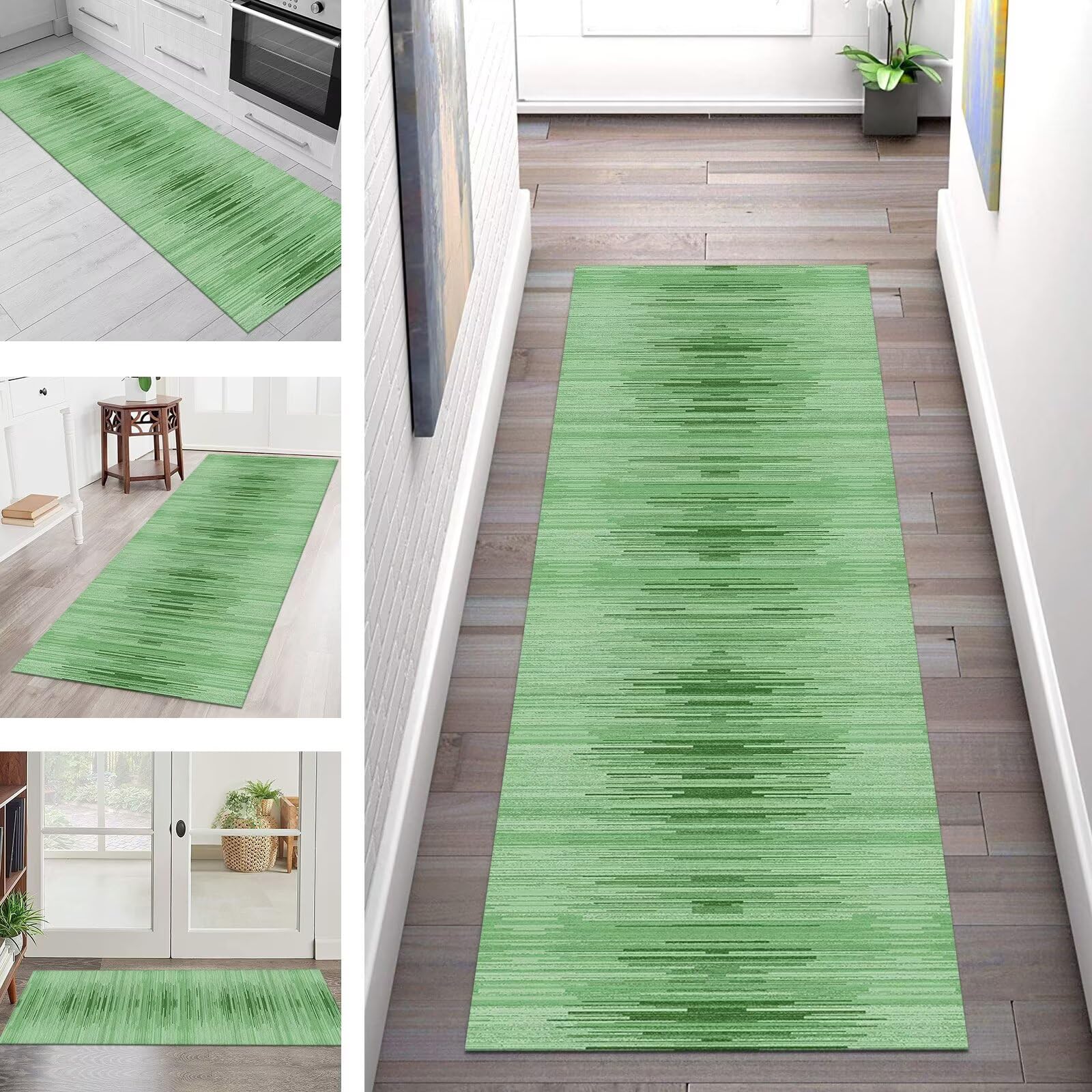 Tappeto Passatoia Cucina Antiscivolo Lavabile Tappeti Runner per ingresso interno Verde Antimacchia Tappeto Cucina Corridoio 110X180CM Soggiorno camera da letto Tappetino