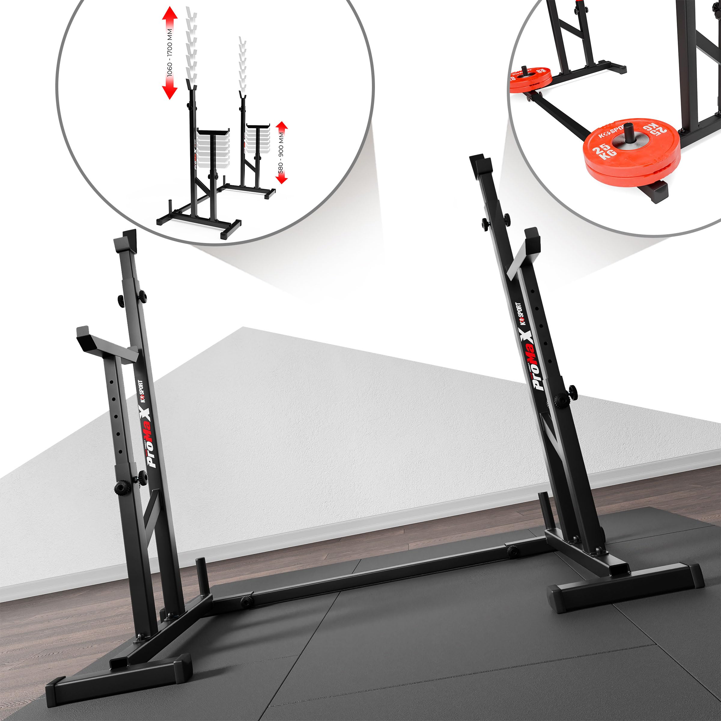 K-Sport - Attrezzo per bodybuilding regolabile, squat rack con spotter & dip , sbarra sollevamento pesi, stand power cage, telaio per panca