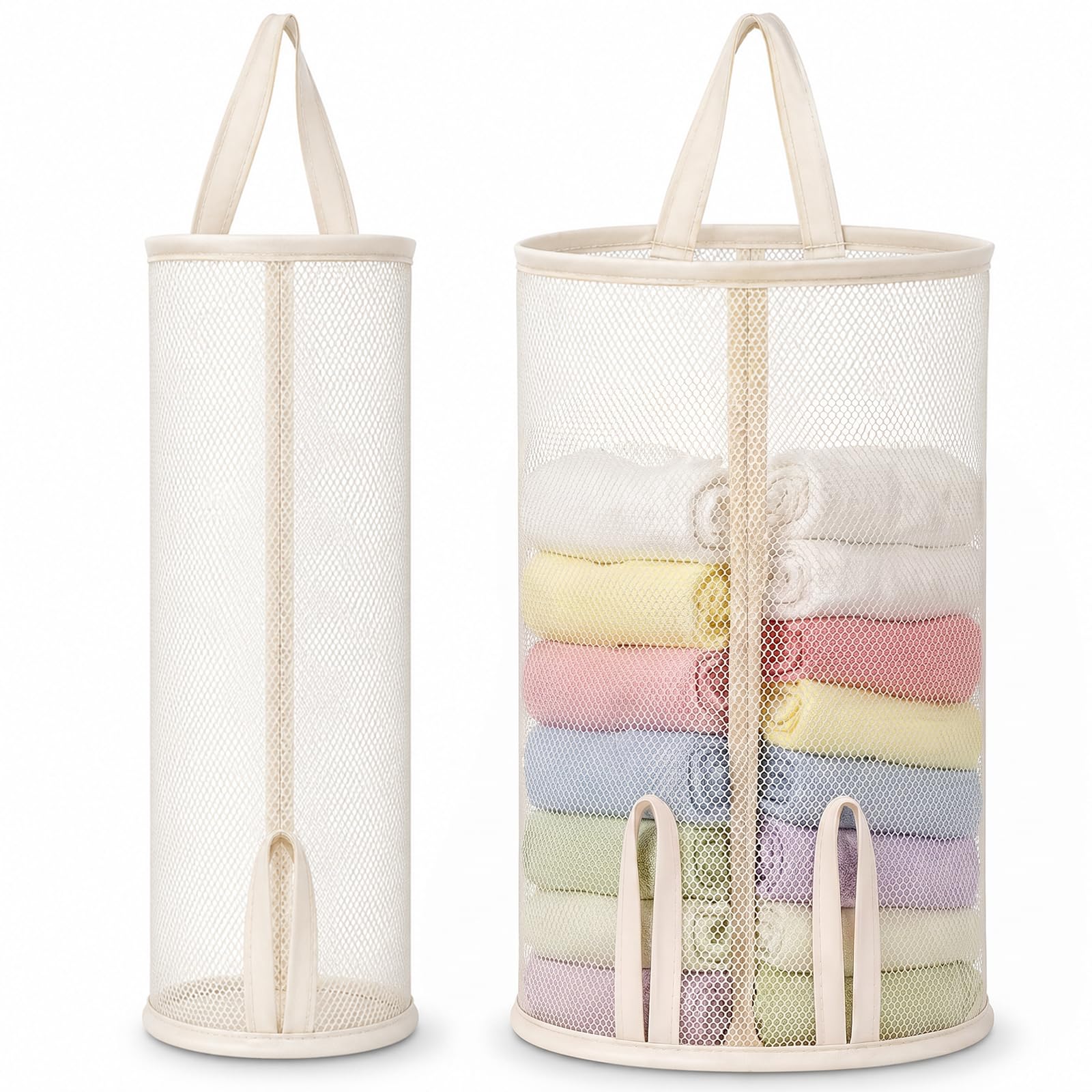 Grevosea 2 Pcs Hanging Sock Storage Bag, Wall Mount Closet Organizer for Socks Underwear Ties Scarves, Plastic Bag Holder for Kitchen Pantyhose Bra Laundry Room