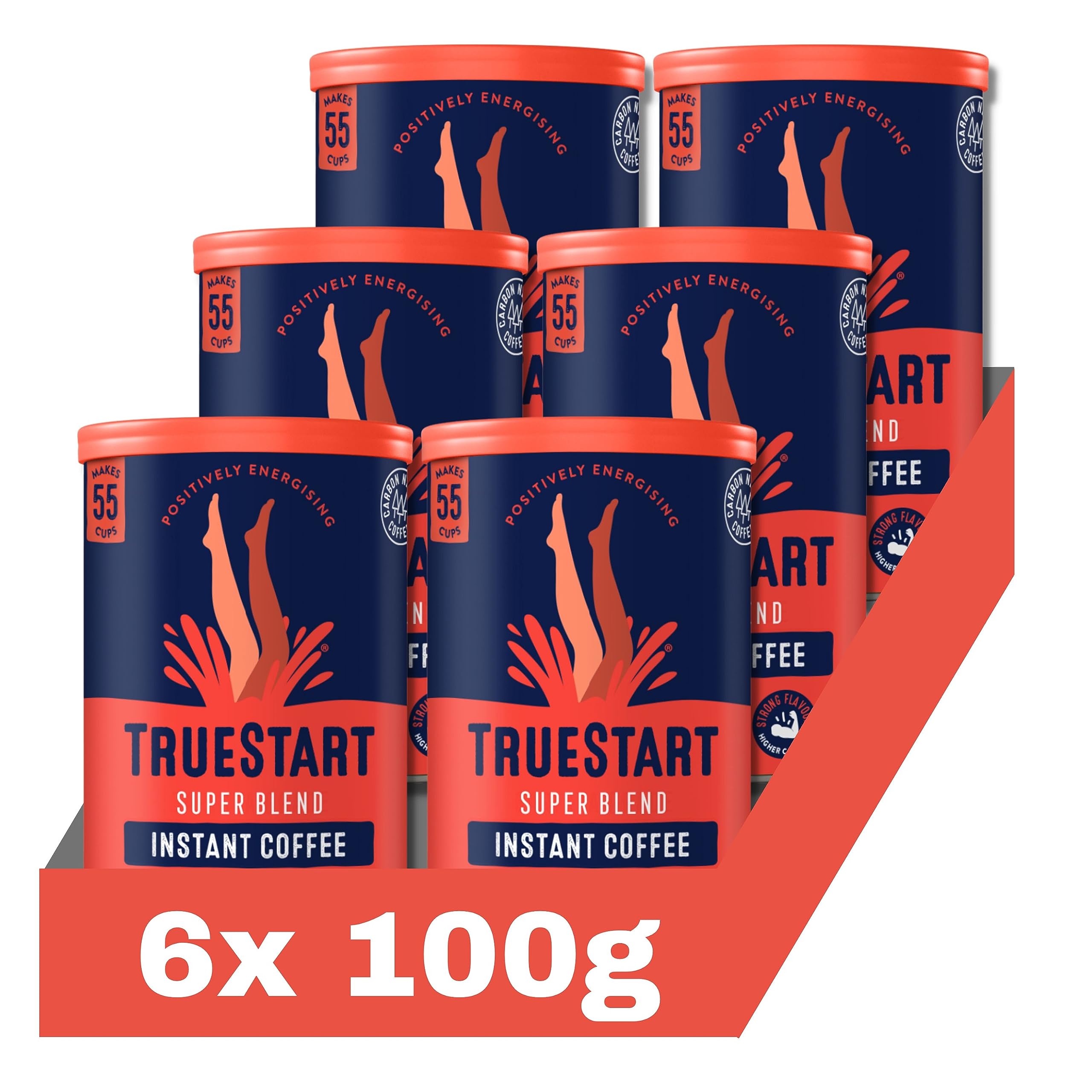 TrueStart Barista Grade Super Blend Strong Instant Coffee – (6 x 100g) Premium Freeze-Dried Coffee Granules, Mycotoxin-Free, Antioxidant Rich, Strong & Smooth with 100% Full Flavour