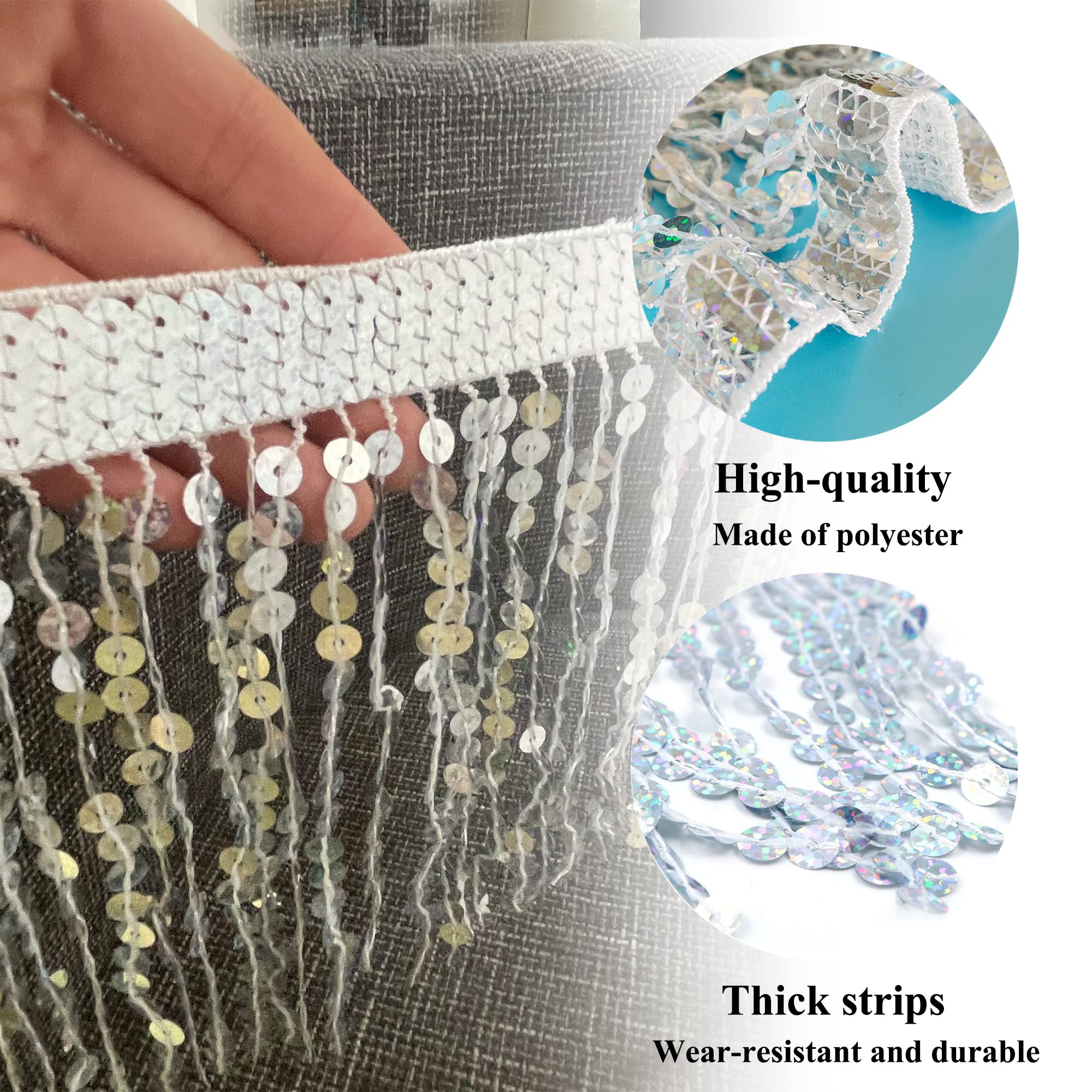 3 Metri Paillettes Frange con Frange (Larghezza 15cm) Paillettes Bordo a Frangia Nastro Decorativo per Frange per Danza Accessorio da Cucito per Abbigliamento Costume Artigianale (Argento)