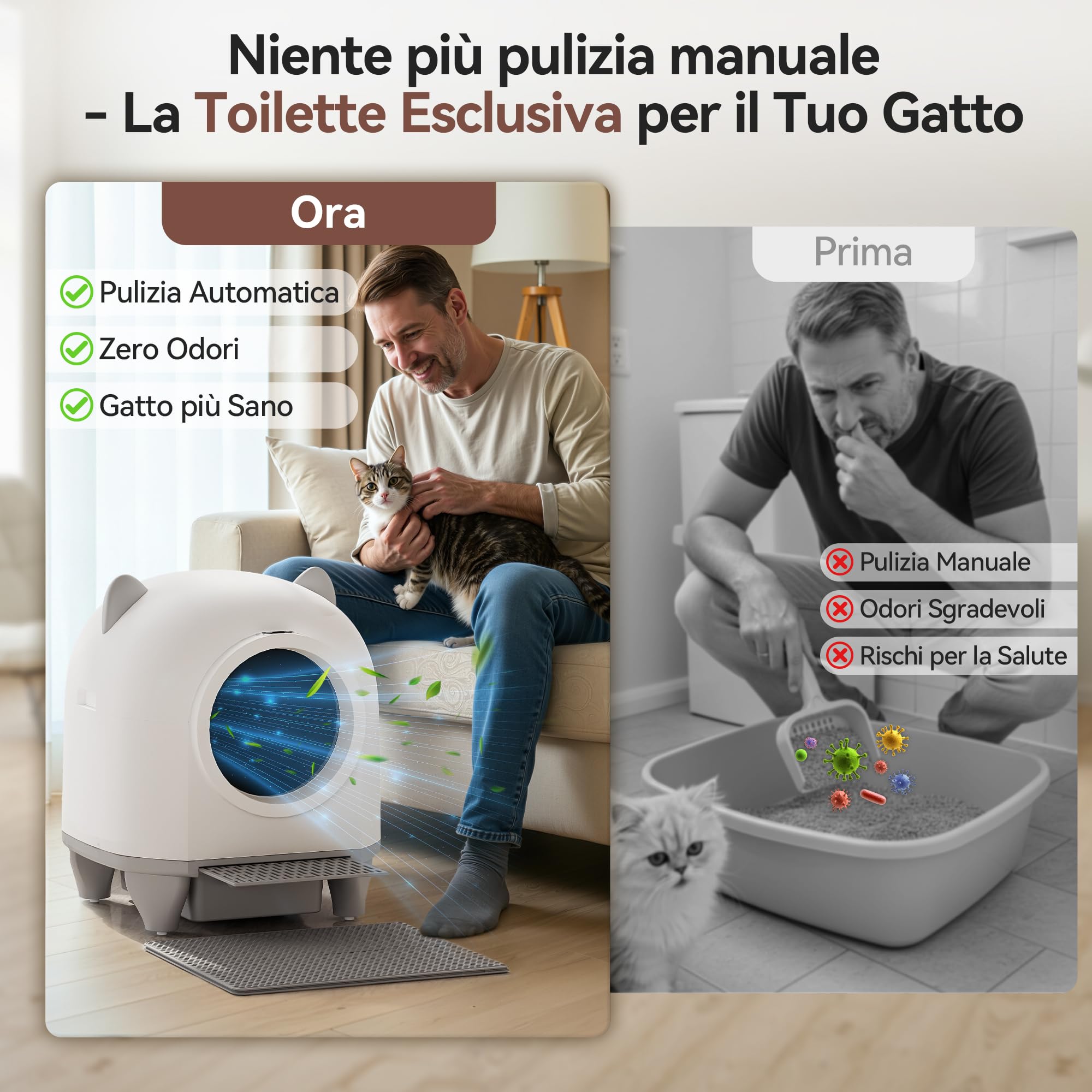 Devoko lettiera gatto autopulente,Design con orecchie da gatto,toilette per gatti XXL,Controllo remoto, ampio spazio, Sicurezza,Anti-odore,90L lettiera automatica per felini,Elettrica per più gatti.