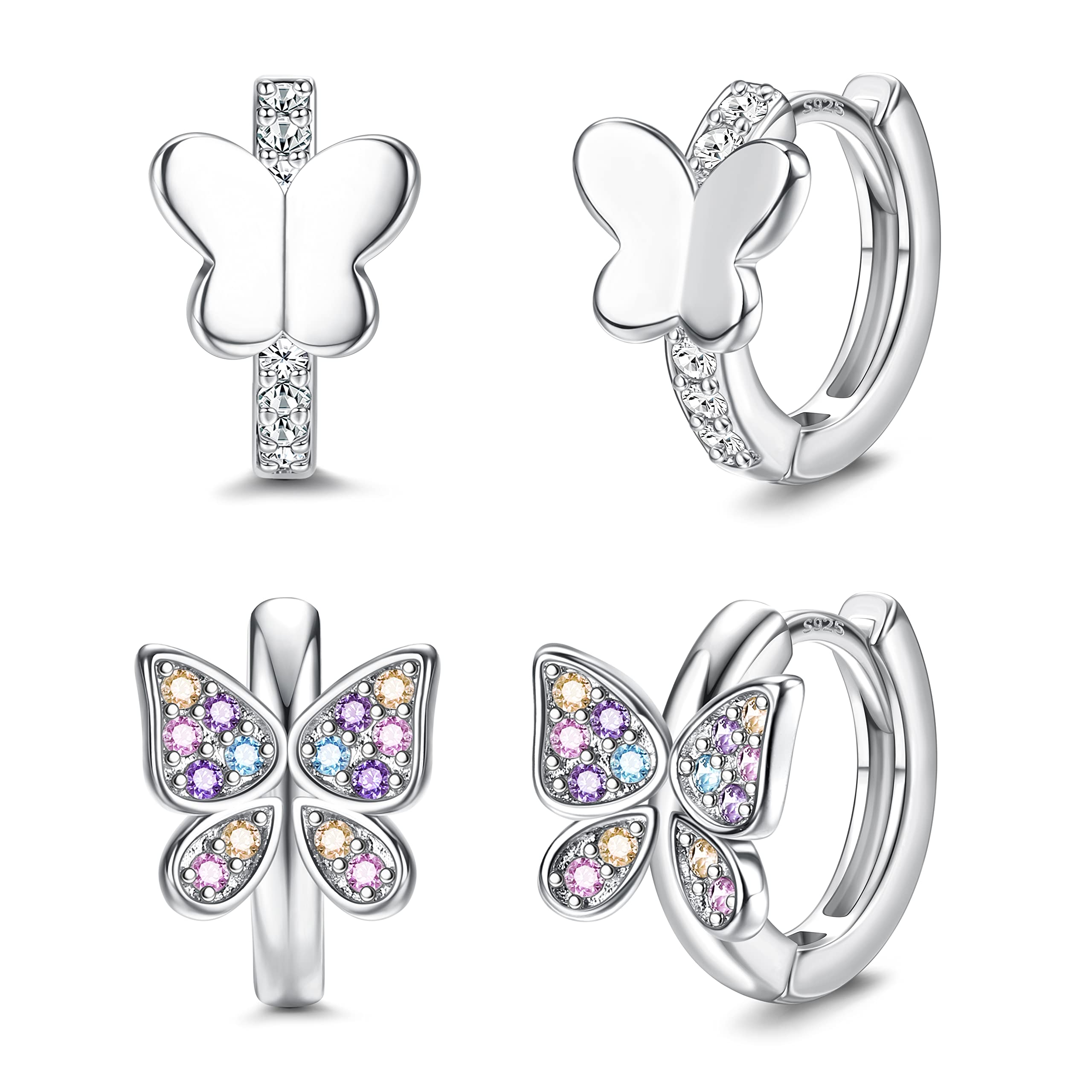Chriscoco Pendientes Aro para Mujer Niñas Mariposa de Pin de Plata de Ley 925 Pendientes Circonita Cúbica Pequeños Pendientes de Aro Regalo para Cumpleaños Aniversario