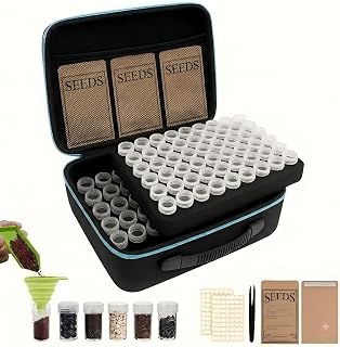Seed Storage Organizer Storage Box, 120 Slot Seed Saver Kit with 25 Seed Envelopes, Silicone Funnel & Tweezers, Hard Shell Seed Bank Container for Vegetable Flower Heirloom Garden Seeds