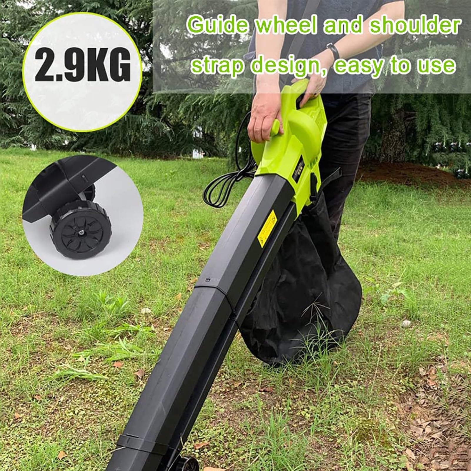 Soplador De Hojas De Mano, Soplador De Hojas For Jardinería, Aspirador Soplador De 3000 W, Aspirador Inalámbrico Liviano De 150 CFM Con Bolsa Recolectora For Recolección Hojas Jardinería