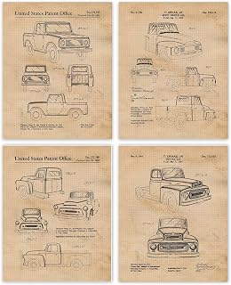 Classic Heavy Duty Truck Patent Prints, 4 (8x10) Unframed Photos, Wall Art Decor Gift for Home Auto Office Gears Garage Engineer Industrial School Student Teacher International Harvester Company Fans