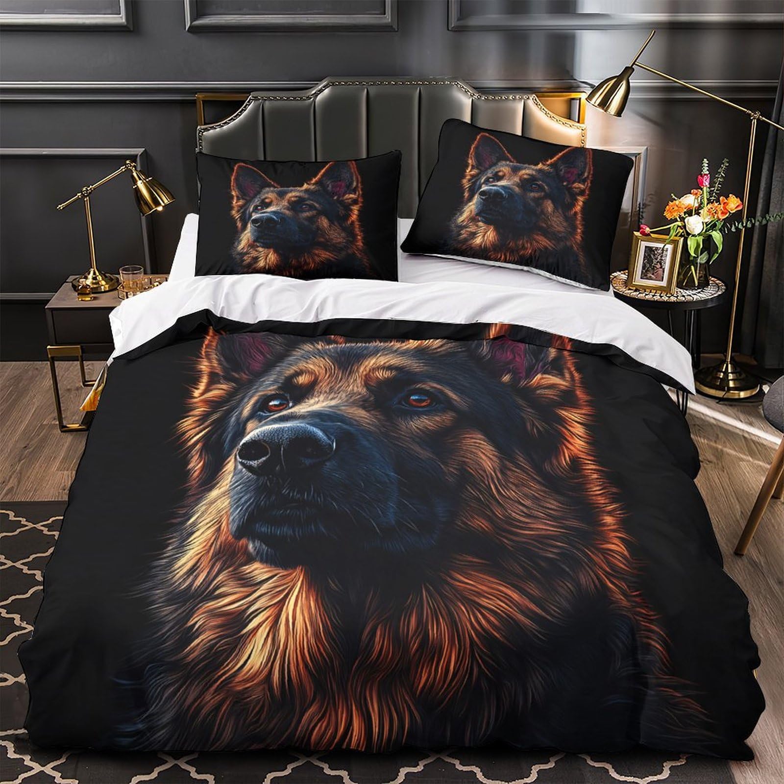Housse de couette imprimée Berger Allemand parure lit ultra douce