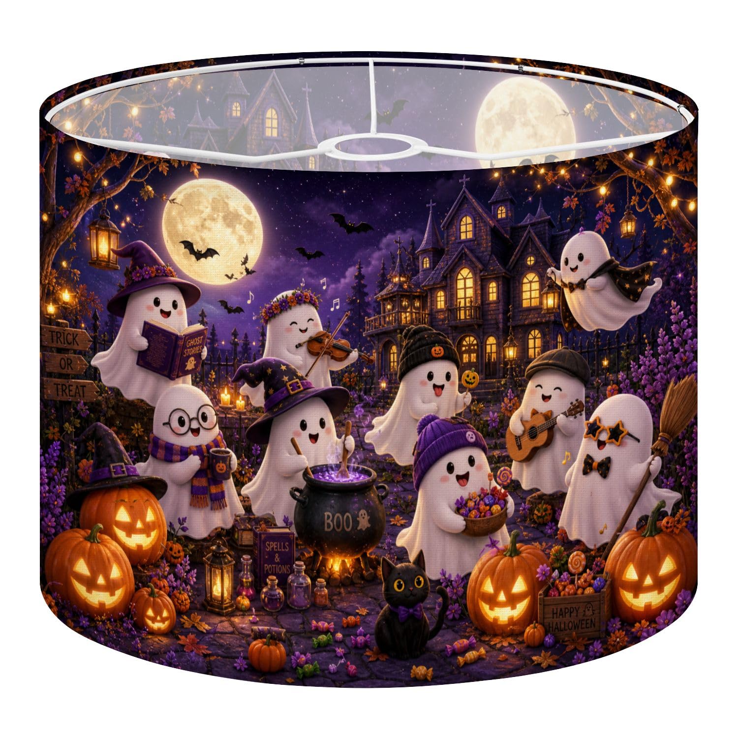 Deruinvaio Multi3 2Pcs 13In Lampshade Lamp Shade Halloween Ghost Party Pumpkins Full Moon For Ceiling Light, Table Lamp Floor Lamp Easy Assembly Replacement Light Shade