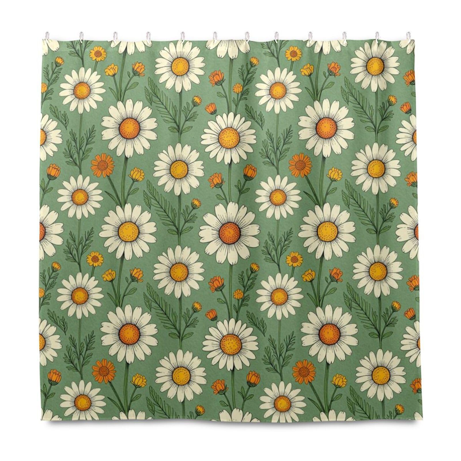 Rideau de douche imperméable lavable long en polyester anti-moisissure esthétique marguerite