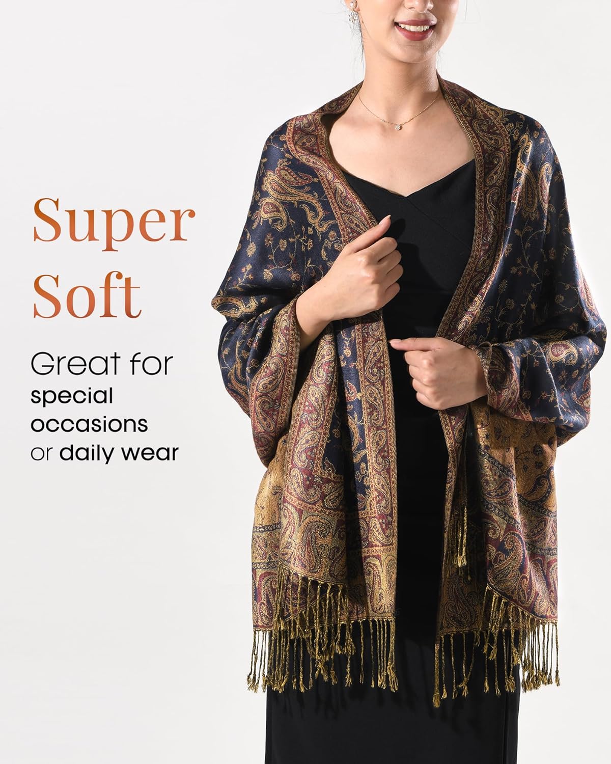 FURTALK Reversible Paisley Pashmina Shawl Wraps for Women Soft Exotic Indian Rave Scarf for Evening Dress Festival Scarves - Image 2