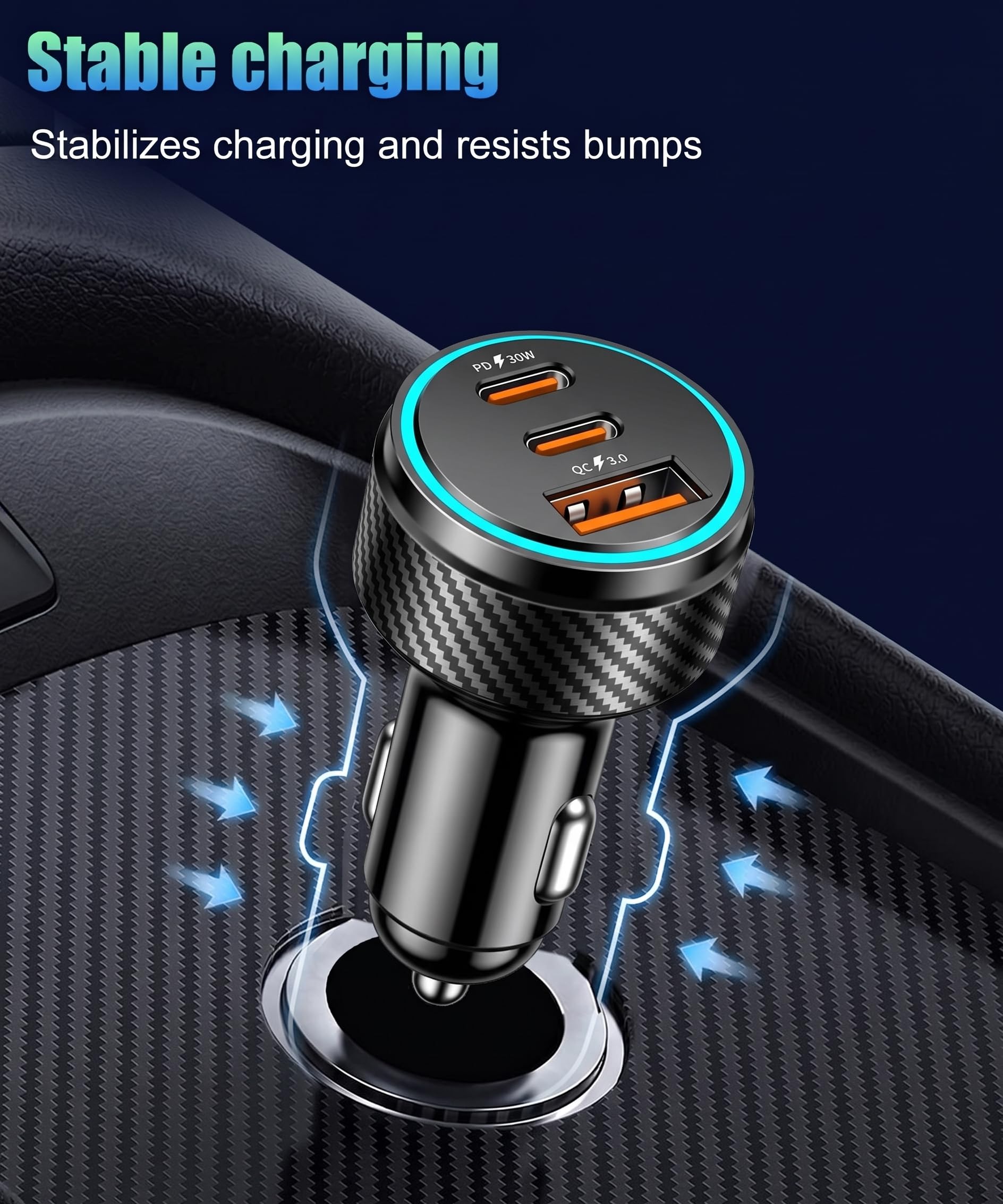 4-Porte Caricatore Auto USB Accendisigari USB Caricabatterie, 78W Caricabatterie Auto Cellulare Dual PD+QC3.0 Adattatore con LED, Compatibile con iPhone, Android, Samsung (Doppio PD)