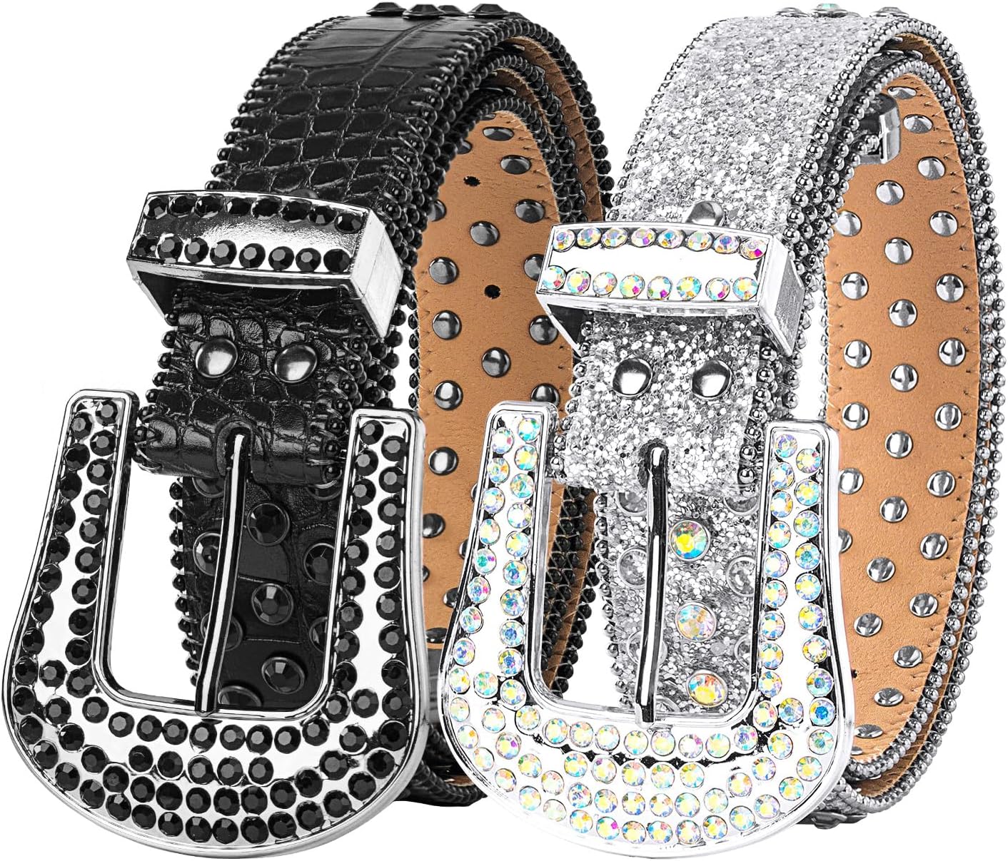 2 x Rhinestone Belt for Women Men Shining Diamond Studded Belt Bling Cowgirl Cowboy Waist Belt