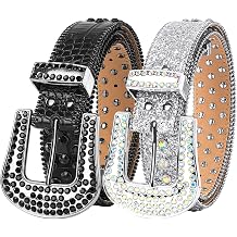 2 x Rhinestone Belt for Women Men Shining Diamond Studded Belt Bling Cowgirl Cowboy Waist Belt