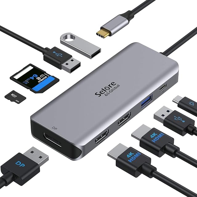 Docking Station, USB C Dual HDMI Adapter, USB C to HDMI DisplayPort USB C Hub Laptop Docking Station Dual Monitor Multiport Adapter with 2 HDMI/DisplayPort PD USB 3.0/2.0 SD/TF Card for Lenovo, Dell