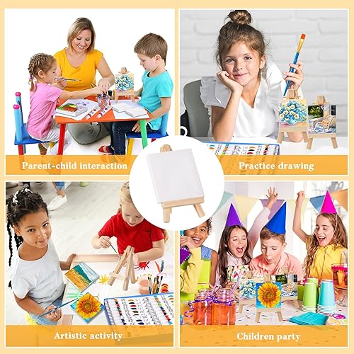 Miniatura 5 de Juego de 154 piezas de mini lienzo de pintura, lienzo de pintura de 3 x 3 pulgadas, mini soportes de pintura, mini caballete, paleta de pintura