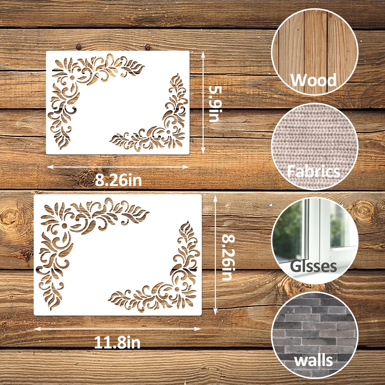 24 Stencil Per Pittura - Geometrici E Floreali Riutilizzabili - 12x24 Cm E 16x16 Cm - Per Legno, Muro, Tessuto - 2