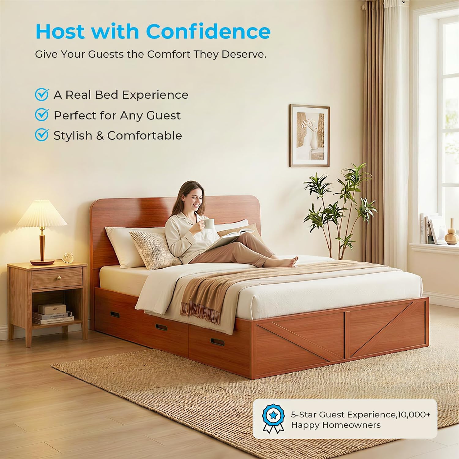 Mjkone Murphy Bed, Cabinet Beds Full Size with Mattress Included, 3-in-1 Convertible Sofa Furniture Sets, Hidden Chest Bed with Storage Drawers, Guest Sleeper Beds for Small Room, Apartment - Brown