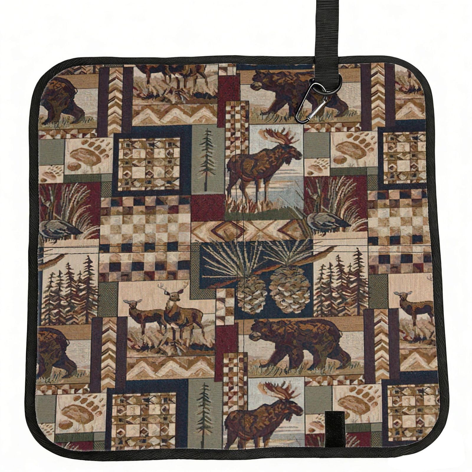 SDEGTHO Lodge Bear Deer Printed Foldable Seat Pad with Closure, Lightweight Cushion for Airplane Travel Camping