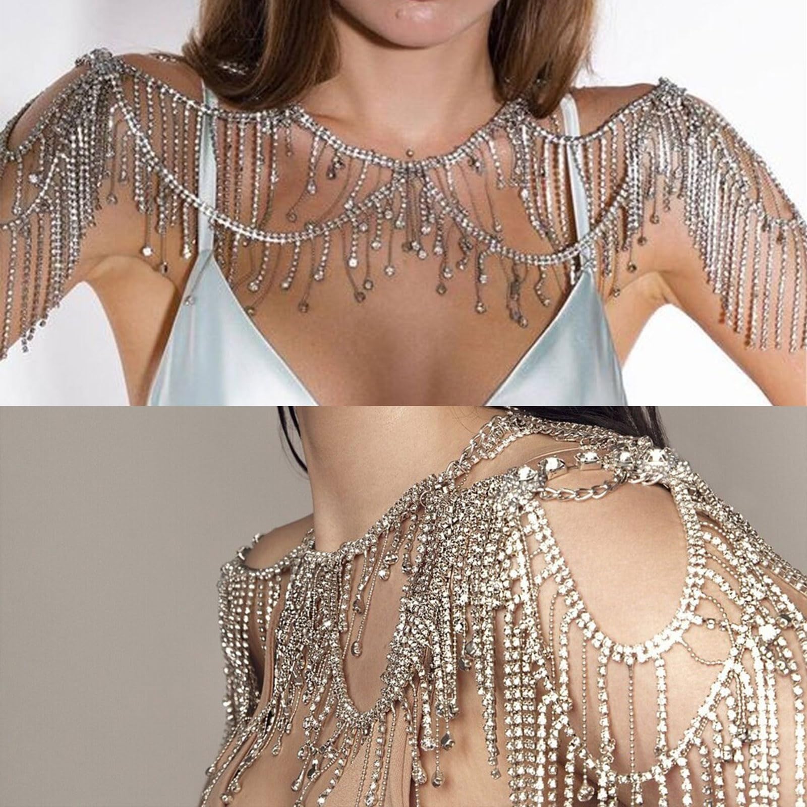 Cadena de cuerpo de aleación de diamantes de imitación brillantes para fiestas y bodas, joyería de aleación resistente