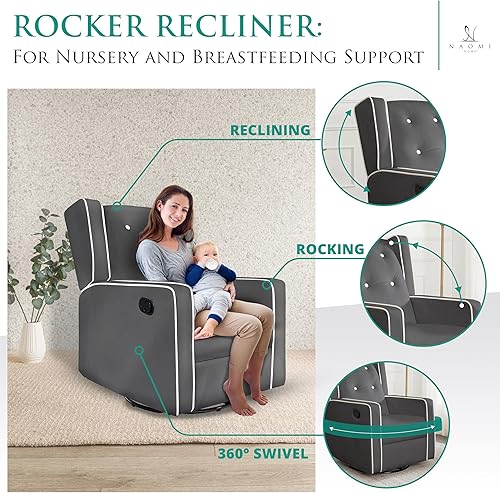 Miniatura 3 de Naomi Home Odelia - Sillón reclinable, mecedora, deslizador, giratorio Gris,Blanco brillante,Gris,claro,Moca