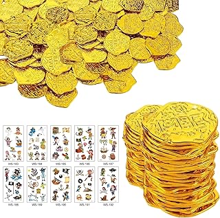 SZSMW 110 Monedas Juguete - Monedas de Plastico - Tesoro Pirata Monedas de Oro Juguete - Ideal para Decoraciones Piratas para CumpleañOs para NiñOs, Fiestas de Halloween