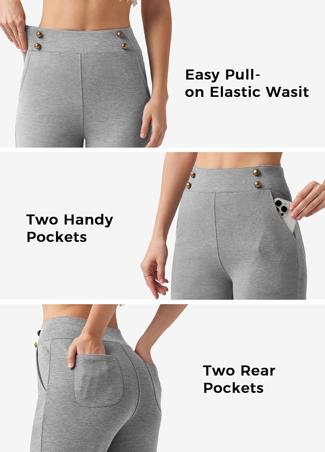 Willit Women's Wide Leg Dress Pants High Waisted Stretch Work Pants Office Business Casual Slacks Pockets Short Charcoal Light Gray M - Image 4