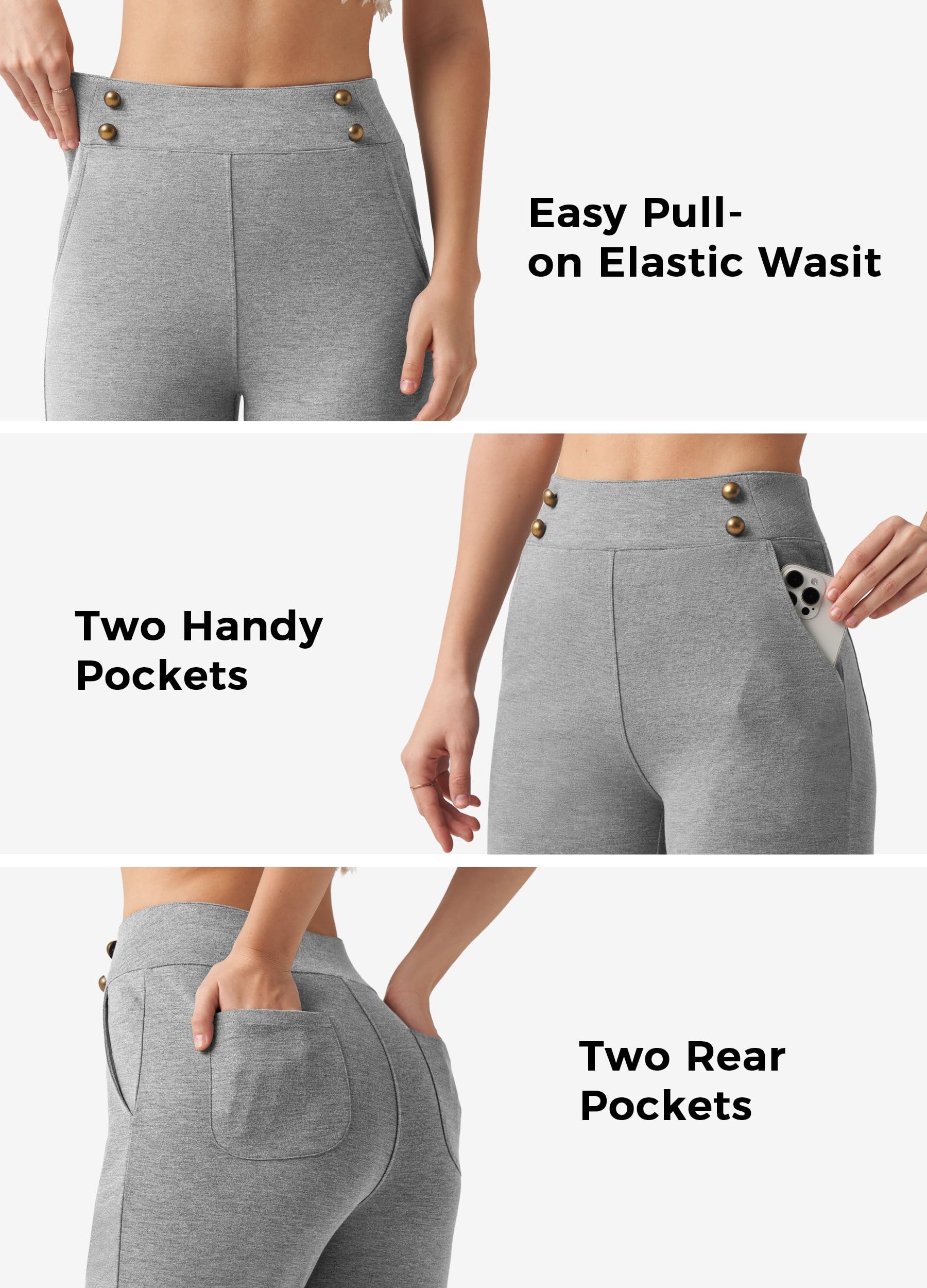 Willit Pantalon habillé à jambe large pour femme - Pantalon de travail extensible taille haute - Pantalon de travail décontracté - Poches - Petite/régulière/grande