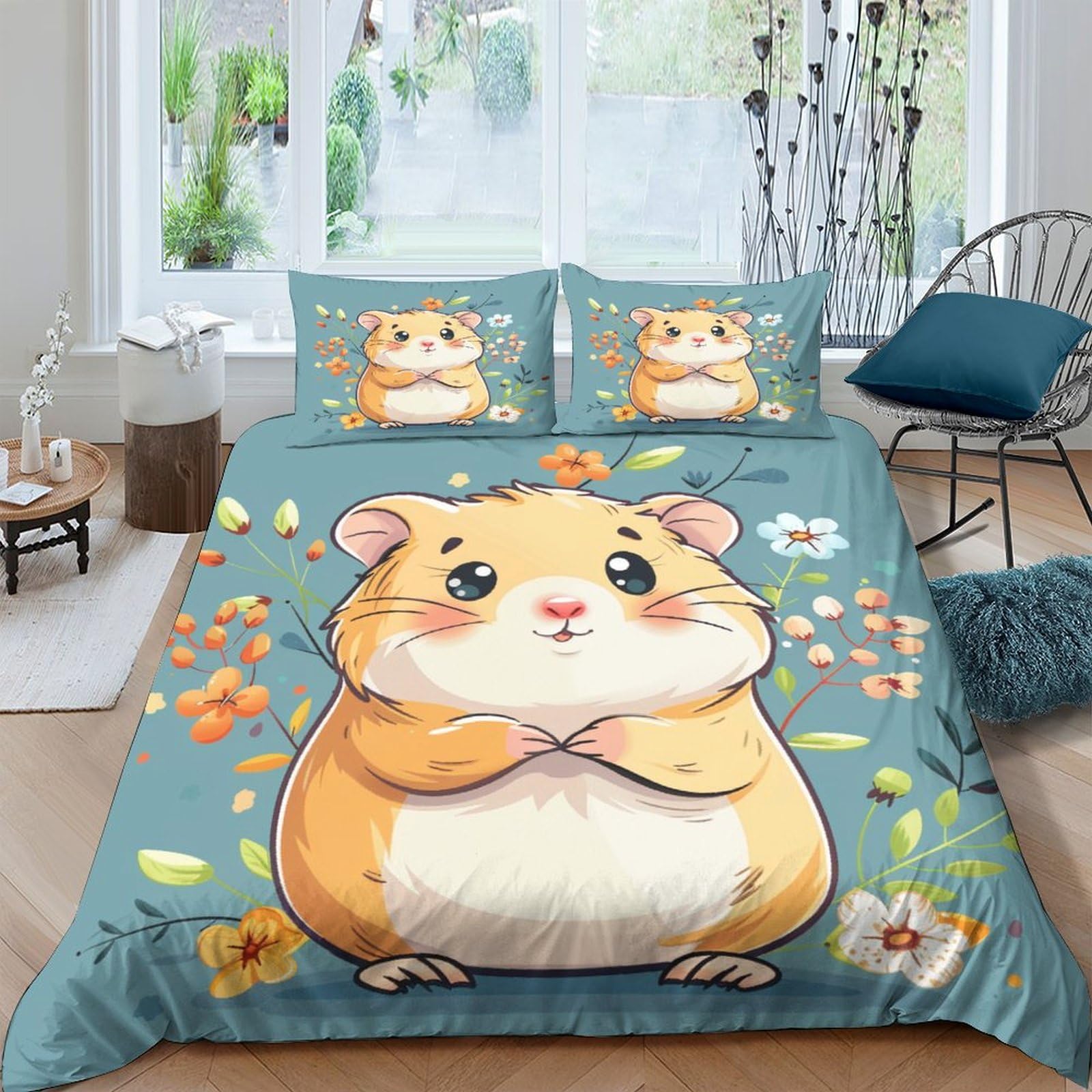 Housse de couette hamster 200x200 parure de lit microfibre 3 pièces 3D