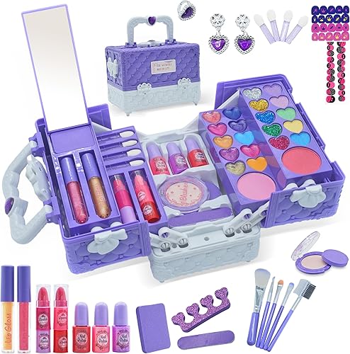 Miniatura 8 de Kit de maquillaje para niñas  Maquillaje seguro y lavable para niños, kit de maquillaje real para niñas, kit de maquillaje para niñas con estuche de