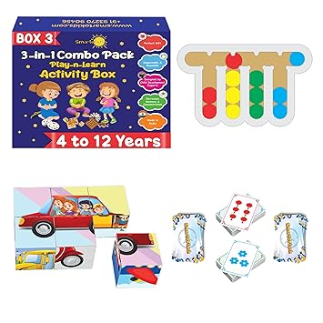 smartokids 3-in-1 | 4+ years | box 3 of games and puzzles for 4 to 12 year old boy and girl | learning and educational gift pack | age - 4-12- Multi color