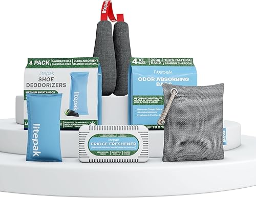 Miniatura 8 de Litepak Desodorizador y eliminador de olores para nevera, más potente que el bicarbonato de sodio, bolsas de carbón activado de bambú, absorbentes